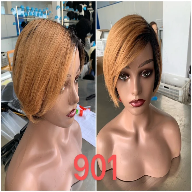 real person hair ring timeless band-Pixie Wig YBH-901 Short Human Hair 1B-30 color Bob Wig