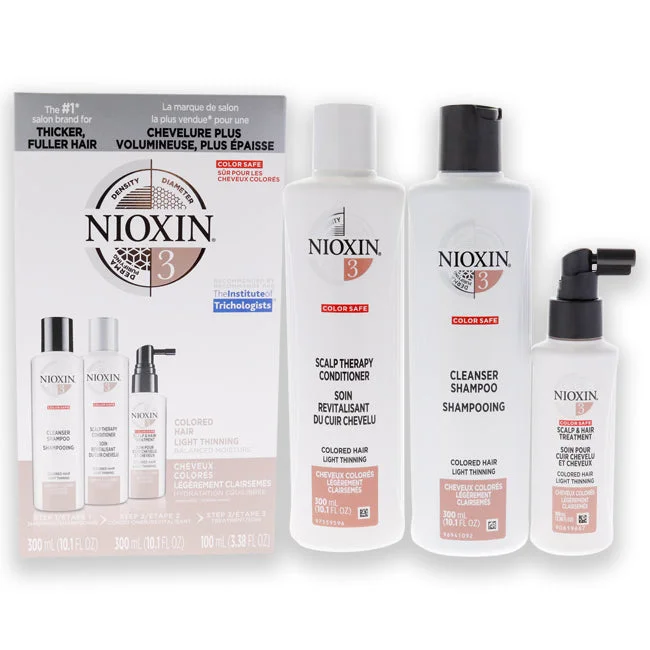 Sheen serum-Nioxin System 3 Kit by Nioxin for Unisex - 3 Pc 10.1oz Color Safe Cleanser Shampoo, 10.1 oz Color Safe Scalp Therapy Conditioner, 3.38oz Color Safe Scalp and Hair Treatment