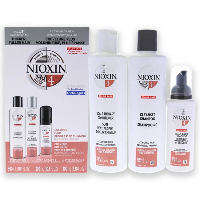 Sculpting cream-Nioxin System 4 Kit by Nioxin for Unisex - 3 Pc 10.1oz Color Safe Cleanser Shampoo, 10.1 oz Color Safe Scalp Therapy Conditioner, 3.38oz Color Safe Scalp and Hair Treatment