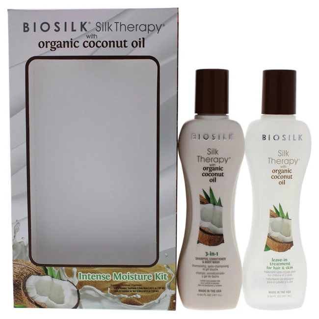 Shine wax-Biosilk Silk Therapy With Organic Coconut Intense Moisture Kit by Biosilk for Unisex - 2 Pc 5.64oz 3-In-1 Shampoo, Conditioner and Body Wash, 5.64 oz Silk Leave-In Treatment