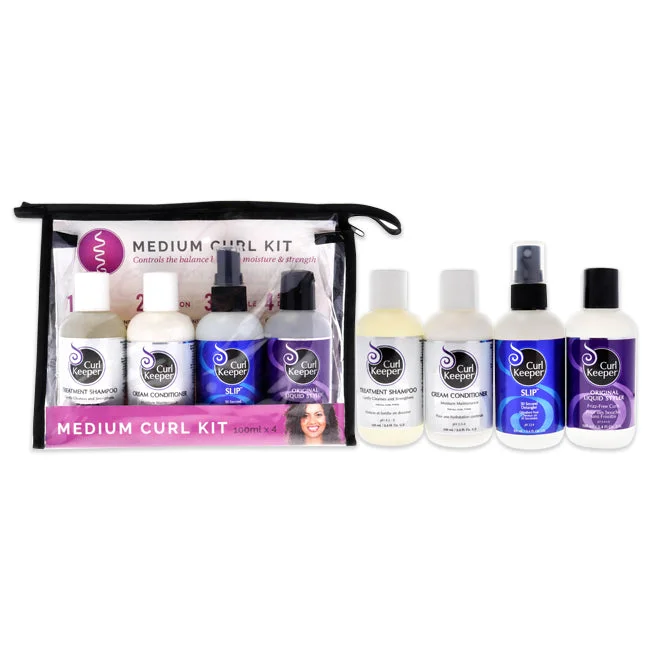 Elevation spray-Curl Keeper Medium Curl Kit by Curl Keeper for Unisex - 4 Pc Set 3.4oz Treatment Shampoo, 3.4oz Cream Conditioner Moisture Maintenance, 3.4oz Original Liquid Styler, 3.4oz Slip 30 Second Detangler