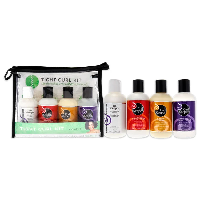 Scalp invigorating mist-Curl Keeper Tight Curl Kit by Curl Keeper for Unisex - 4 Pc Set 3.4oz Silk Shampoo Rich Moisturizing Cleanser, 3.4oz Leave-In Conditioner Softens Rough Dry Hair, 3.4oz Styling Cream Tames Textured Hair, 3.4oz Original Liquid Styler Frizz-Free Curls