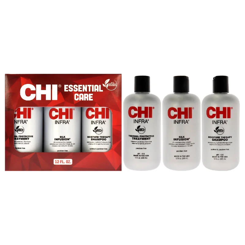 Gloss mist-CHI CHI Infra Trio Kit by CHI for Unisex - 3 Pc 12oz CHI Silk Infusion, 12oz CHI Infra Shampoo, 12oz CHI Infra Treatment