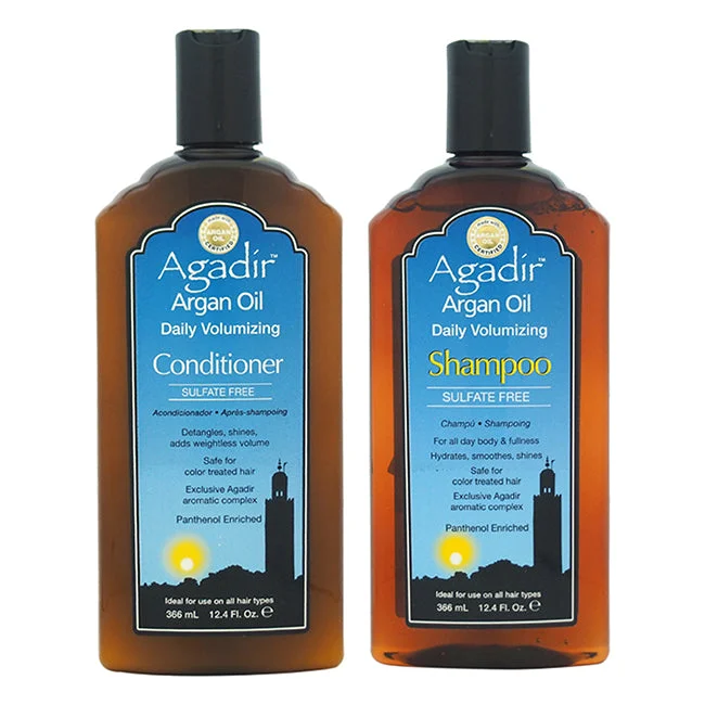 Hydrating balm-Agadir Argan Oil Daily Volumizing Shampoo and Conditioner Kit by Agadir for Unisex - 2 Pc Kit 12.4oz Shampoo, 12.4oz Conditioner