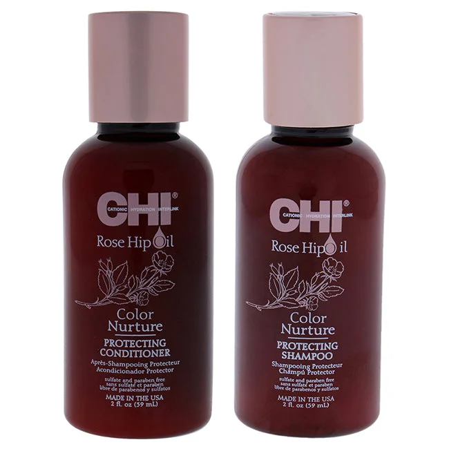 Sleek serum-CHI Rose Hip Oil Color Nurture Protecting Shampoo and Condioner Kit by CHI for Unisex - 2 Pc Kit 2oz Shampoo, 2 oz Conditioner