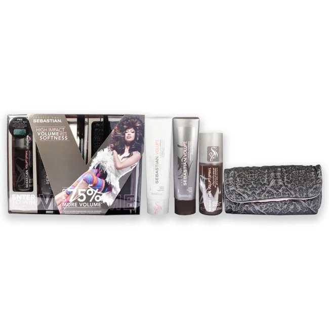 Glossing balm-Sebastian Volupt Collection Kit by Sebastian for Unisex - 4 Pc Kit 8.45 oz Volupt Shampoo , 8.45 oz Volupt Conditioner , 5.07oz Volupt Spray,1 Pc Cosmetic Bag