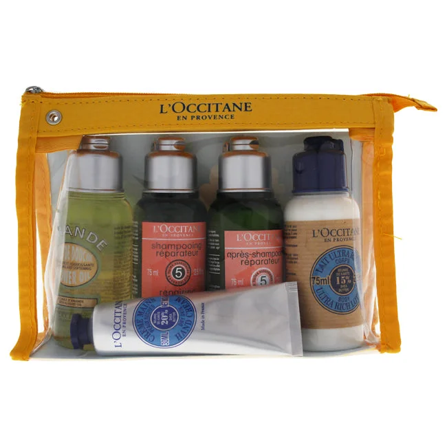 Balancing conditioner-LOccitane En Provence Travel Set by LOccitane for Unisex - 5 Pc Set 2.5oz Shower Oil Cleansing and Softening, 2.5oz Dry And Damaged Hair Shampoo, 2.5oz Conditioner Dry And Damaged Hair, 2.5oz Shea Butter Ultra Rich Body Lotion, 1oz Shea Dry Skin Hand Crea