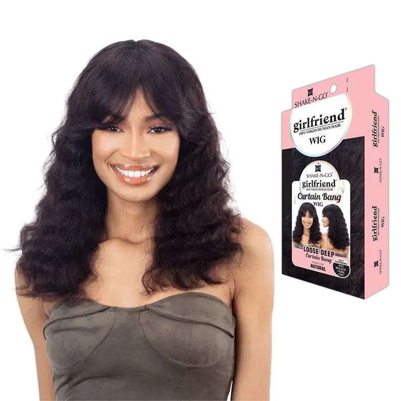 real person hair ring lasting ring-SHAKE N GO Girlfriend 100% Virgin Human Hair Curtain Bang Wig - LOOSE DEEP