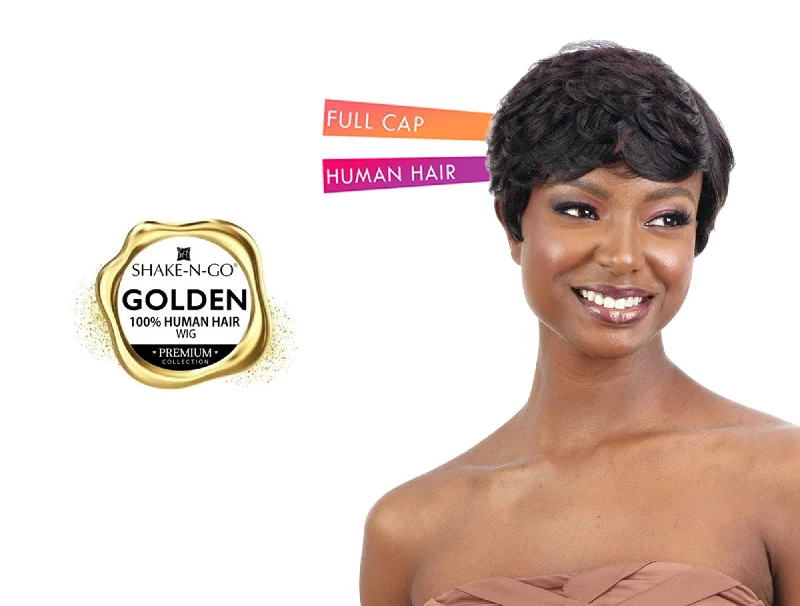 real person hair ring bold craft-SHAKE N GO GOLDEN 100% HUMAN HAIR WIG - MEAGAN