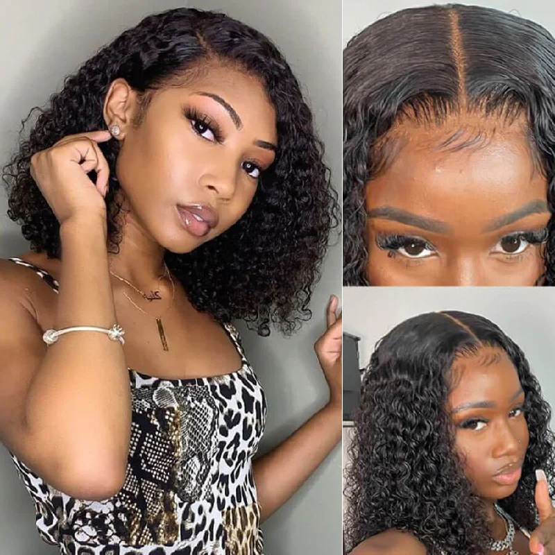 real person hair ring powerful craft-Short Curly Bob 4x4 Lace Closure Wig Thick Human Hair Bob Wigs