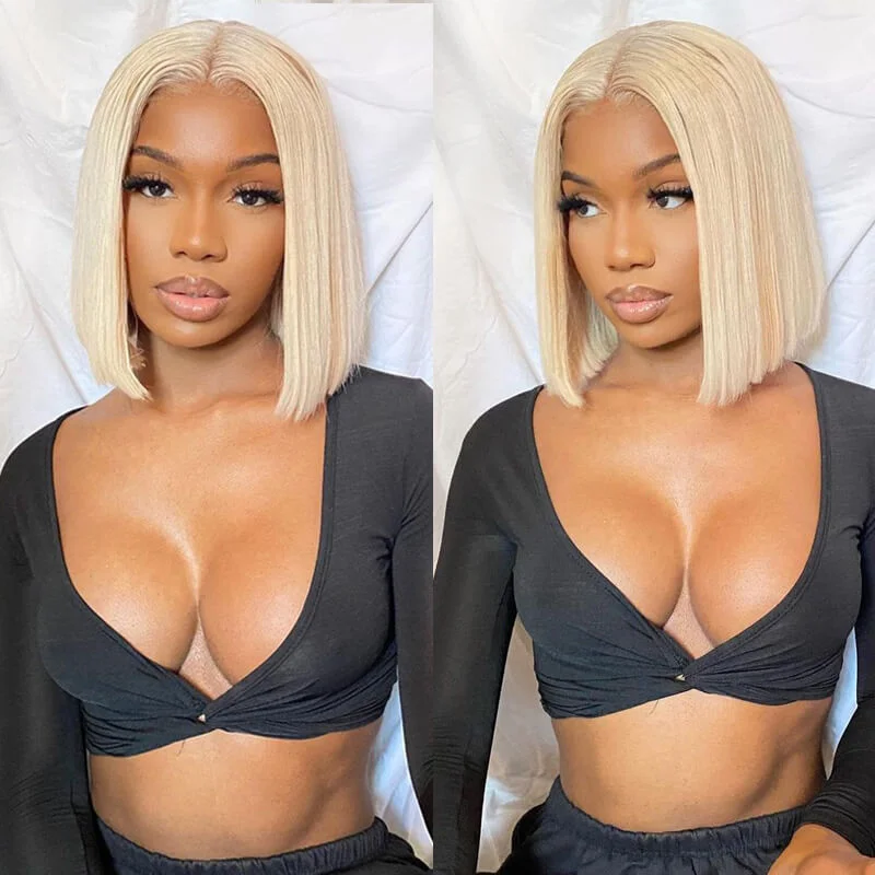 real person hair ring genuine treasure-Short Straight Hair 613 Bob Wig 13x4 Lace Front Wig For Black Women 100% Real Human Hair Wig