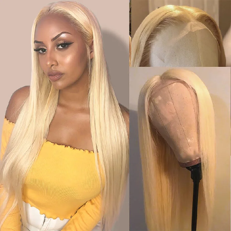 real person hair ring bold treasure-Straight Hair 613 Blonde Frontal Wig 13x4 Lace Front Human Hair Wigs Pre Plucked Hairline