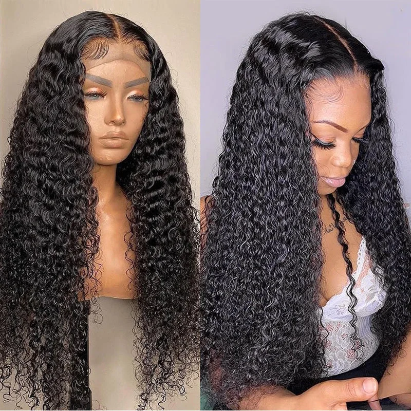 real person hair ring edgy craft-Full Curly Lace Closure Wigs Pre-Plucked Hairline Human Hair Wigs 180% Density