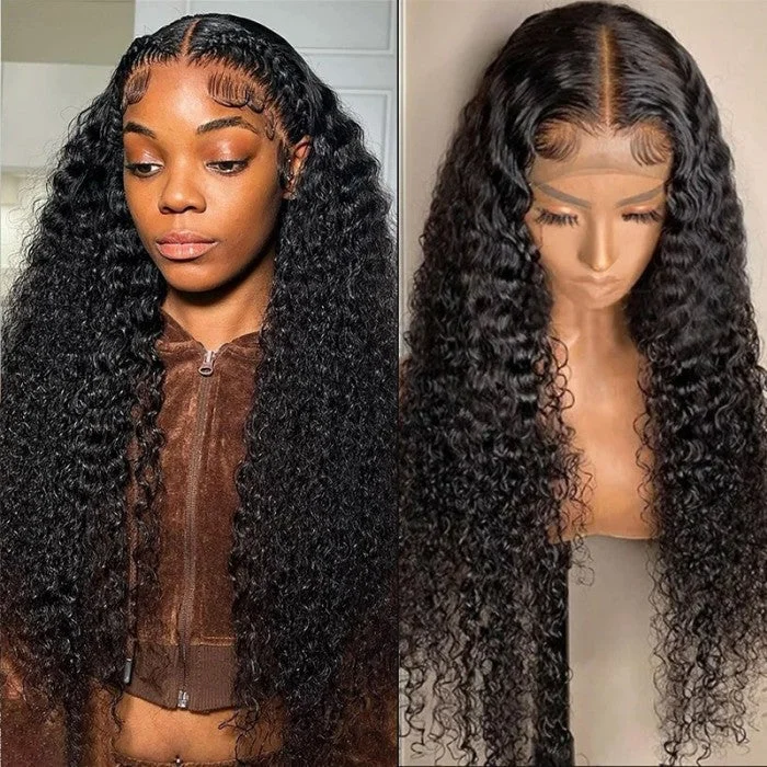 real person hair ring vintage band-Jerry Curly  4 By 4 Lace Closure Human Hair Wigs 180% Density For Women