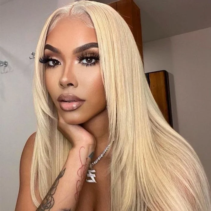 real person hair ring charming band-Layered Haircut 613 Blonde 13x4 Lace Front Wig Silky Straight Human Hair Wig