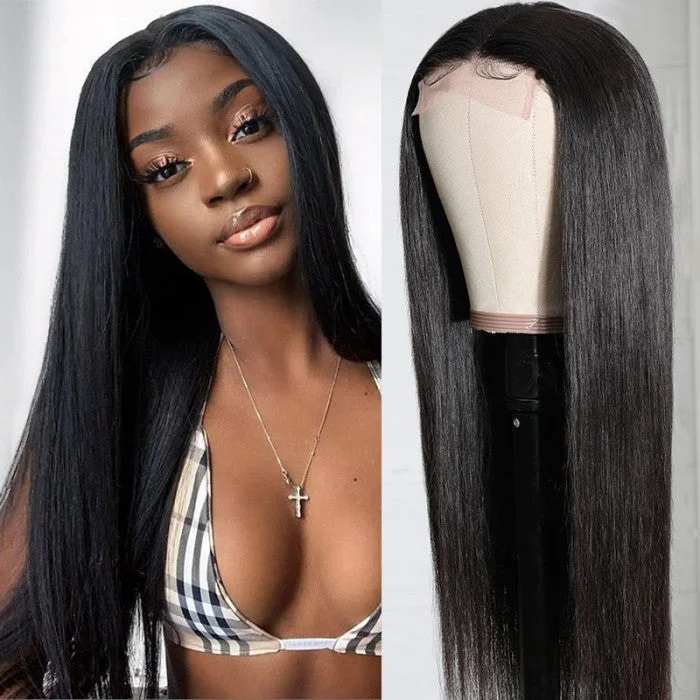 real person hair ring special ring-Silk Straight 4 By 4 Lace Closure Wigs 180% Density Human Hair Wigs