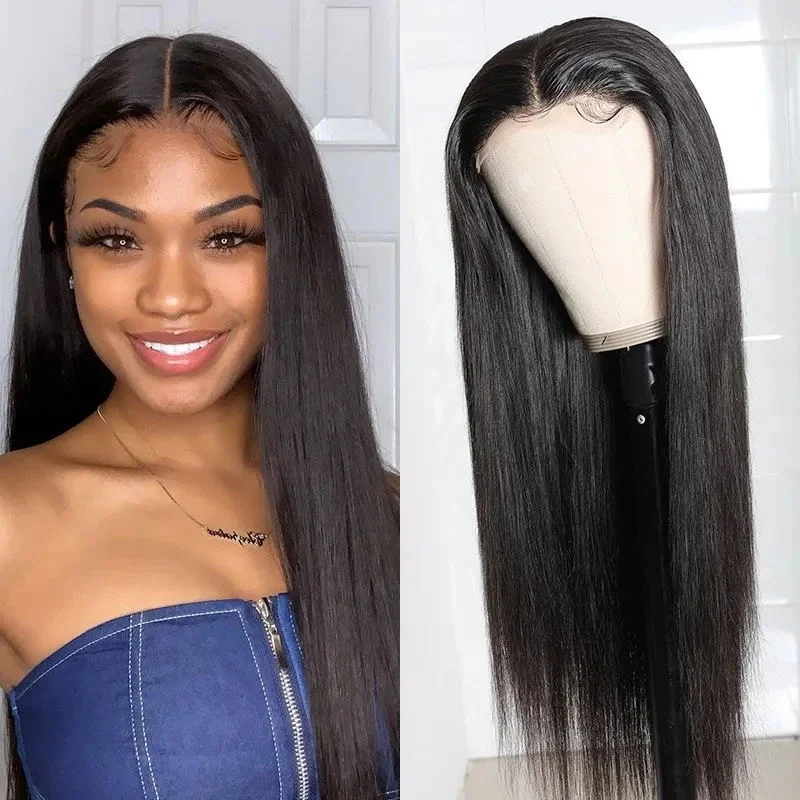 real person hair ring lovely ring-Straight 14A 4X4 Lace Closure Human Hair Wigs Unprocessed Middle Part Lace Part Wig 150% Density